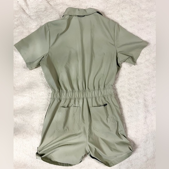 Columbia Sage Green Collared, Short-Sleeve One-Piece Utility Romper with Pockets - Picture 5 of 6